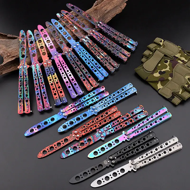 Painted four-hole butterfly training knife