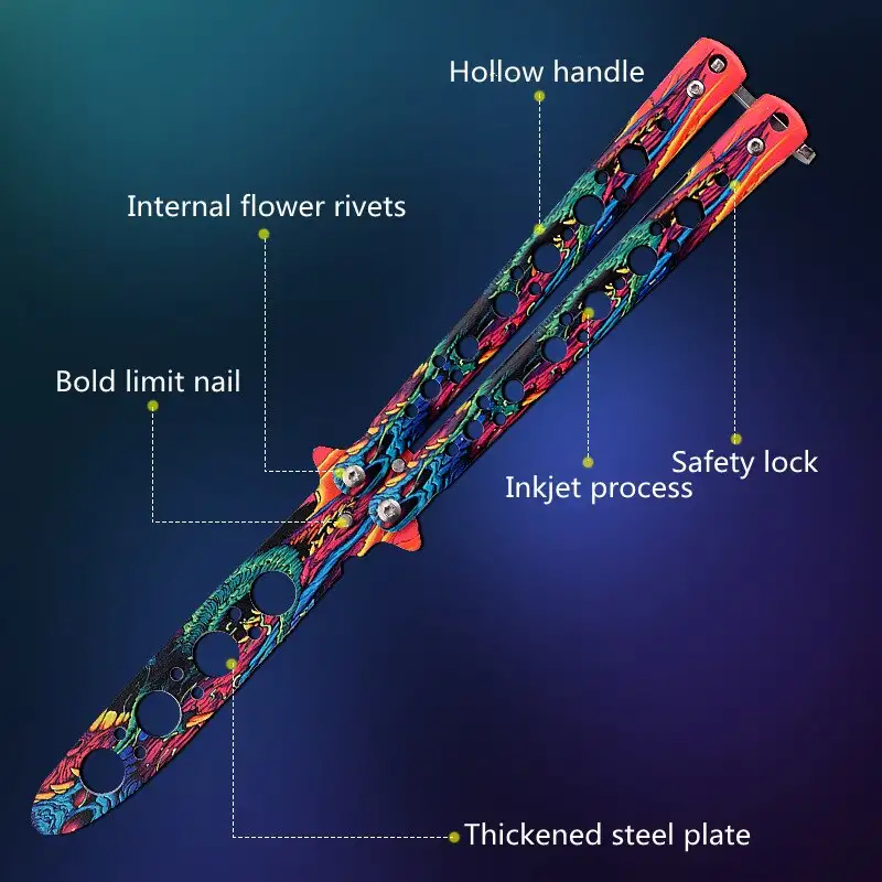 Painted four-hole butterfly training knife